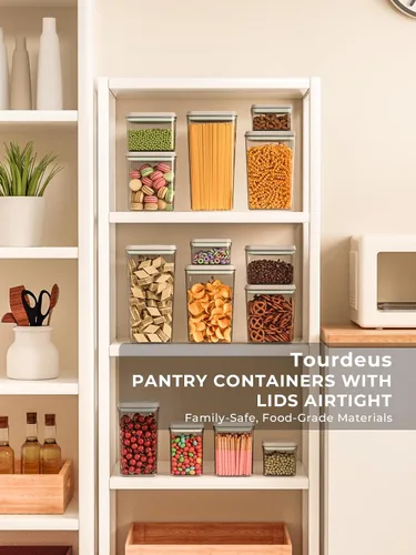 Miniatura 47 de Recipientes Herméticos Pop Apilables - Paquete de 2 Recipientes de Almacenamiento de Cereales con Tapas Herméticas, Recipientes Pop Up a Prueba
