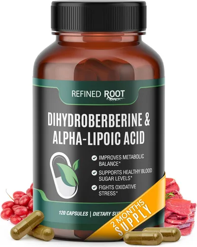 Suplemento de dihidroberberina de raíz refinada de 300 mg con ácido alfa lipoico de 600 mg - Suplemento de berberina extra fuerte con ácido alfa