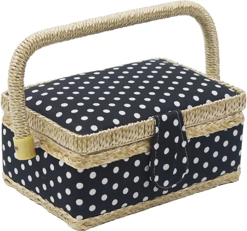 Miniatura 3 de Cesta de coser con kit de costura. Pequeña caja de costura organizadora con mini kits de costura para niños, principiantes y regalo, Negro