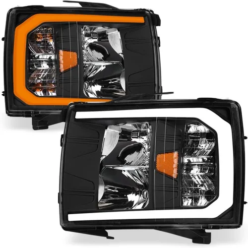 Miniatura 10 de 7422441821830 Compatible con Chevy Silverado 2007-2013 1500/2007-2014 2500 3500 HD DRL LED Strip Bar Faros delanteros con reflector ámbar