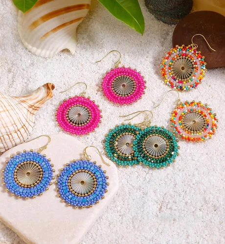 Miniatura 5 de Aretes de cuentas coloridos para mujer, aretes de cuentas hechos a mano para playa de verano, aretes bohemios para niñas