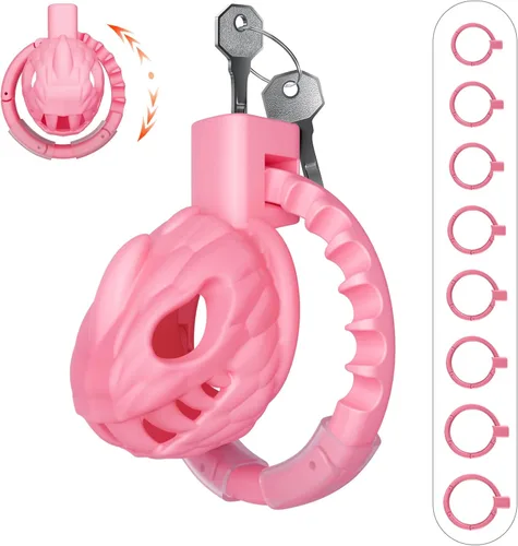 Miniatura 8 de Dokehu Jaula de castidad masculina, dispositivo de castidad grande y ligero con 8 tamaños ajustables y bloqueo invisible, engranaje de bondage