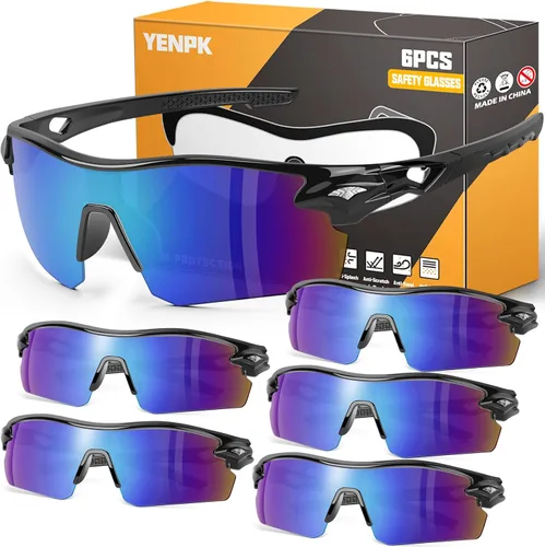 Miniatura 9 de Paquete de 6 lentes de seguridad, ANSI Z87.1+gafas protectoras UV, resistentes a los impactos y antiarañazos, para hombres y mujeres