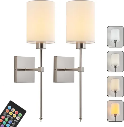 Miniatura 13 de Juego de Dos Apliques de Pared a Batería, Luz de Pared Inalámbrica Recargable con Control Remoto, Regulable, Luz Ámbar/Blanco Cálido/Blanco Negro