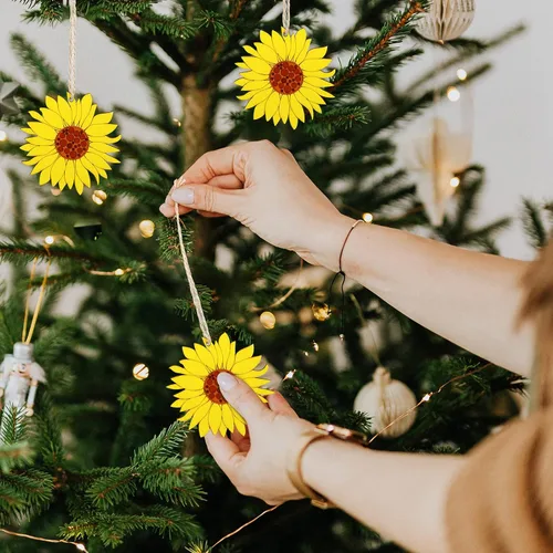 Miniatura 8 de 10 piezas de madera sin terminar con forma de girasol, piezas de discos de rebanadas para manualidades, decoración de primavera