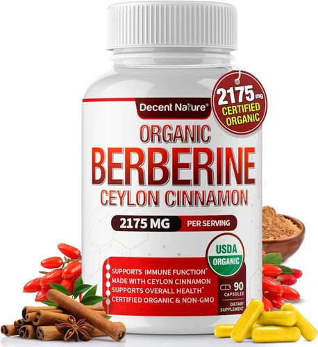 Berberina orgánica con canela de Ceilán 2175 mg – Suplemento de berberina premium extracto de alta pureza USDA Organic, apoyo al sistema