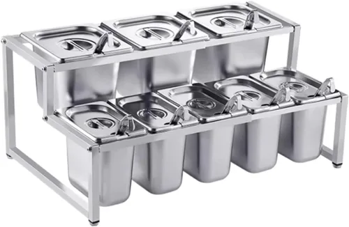 Miniatura 8 de Recipiente de alimentos de acero inoxidable con sartenes y tapas, dispensador de condimentos para encimera, organizador de especias, soporte