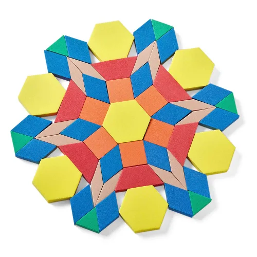 hand2mind Juego de bloques con patrón de espuma, manipuladores geométricos y formas de clasificación para preescolar y jardín de infantes, juego de