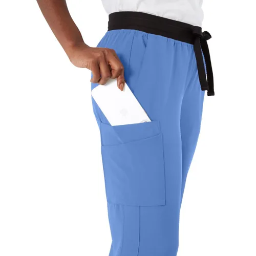 Miniatura 93 de ave. Varick - Pantalón médico de tiro medio para mujer, pierna recta, seis bolsillos, color azul caribeño, talla S
