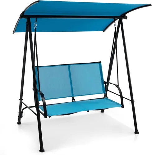 Miniatura 8 de HAPPYGRILL Columpio para exteriores para 2 personas con toldo, silla de columpio para porche de patio con marco de metal resistente, tela de asiento