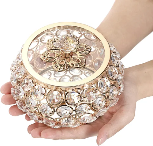 Miniatura 4 de Hipiwe Joyero de cristal con tapa de cristal caja del tesoro con espejo dorado caja de joyería decorativa anillos aretes collar caja de recuerdo