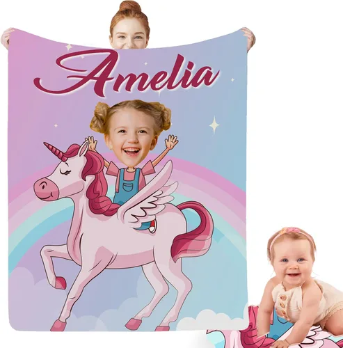 Miniatura 9 de Regalos de Sirena para Niñas, Manta de Bebé Personalizada Pequeña Sirena con Nombre y Foto para Recién Nacidos, Mantas de Regalo Personalizadas