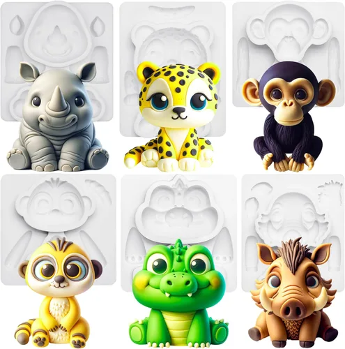 Miniatura 7 de FUNSHOWCASE Moldes de silicona para fondant de animales de la selva, decoración de tartas Sugarcraft, altura de 6 unidades, 2.6-3.6 pulgadas Safari 1