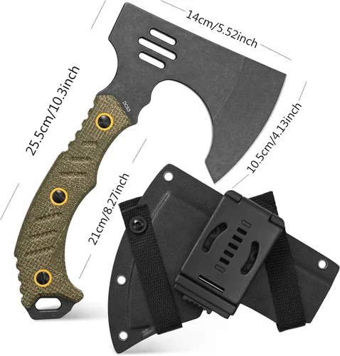 Miniatura 2 de C1391 Hacha de Camping Hacha de Camping, Hoja de Acero DC53 con Mango de Micarta Hachas de Supervivencia Hacha de Bushcraft con Fundas Kydex