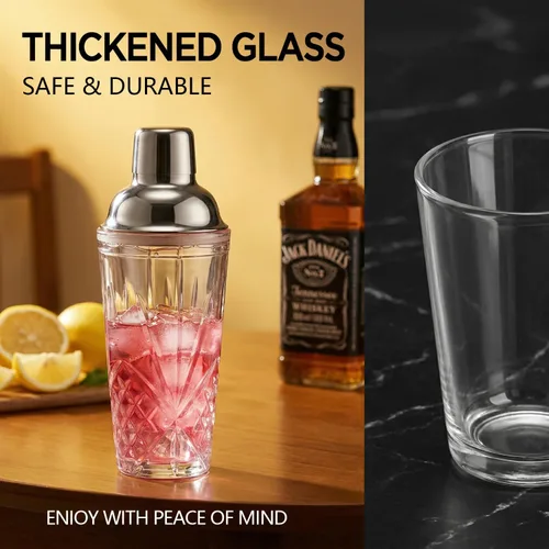 Miniatura 3 de Coctelera de cristal, 14.5 onzas, coctelera de Martini con colador para barras, whisky, cócteles, color plateado
