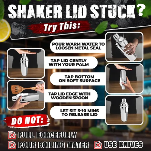 Miniatura 6 de Juego de bar y coctelera (10 piezas) - Kit de barman de mezcla de acero inoxidable con agitador, jigger, colador, mezclador, cuchara, pinzas