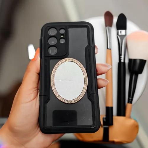 Miniatura 4 de Wireless City Espejo ovalado para teléfono, espejo de maquillaje con diamantes dorados con circonita cúbica, espejo de 5,5 a 2.8 in, ideal