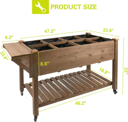 Miniatura 2 de Gowoodhut Cama de jardín elevada, maceta de jardín de hierbas al aire libre con ruedas bloqueables, estante de almacenamiento, forro protector
