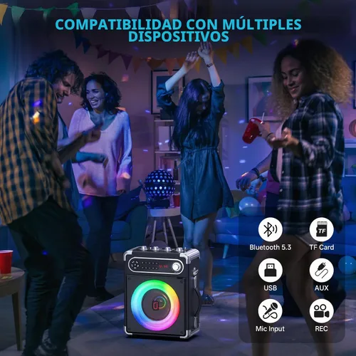 Miniatura 5 de JYX - Máquina de karaoke con dos micrófonos inalámbricos, altavoz Bluetooth portátil con ajuste de graves/agudos, sistema de PA con control remoto