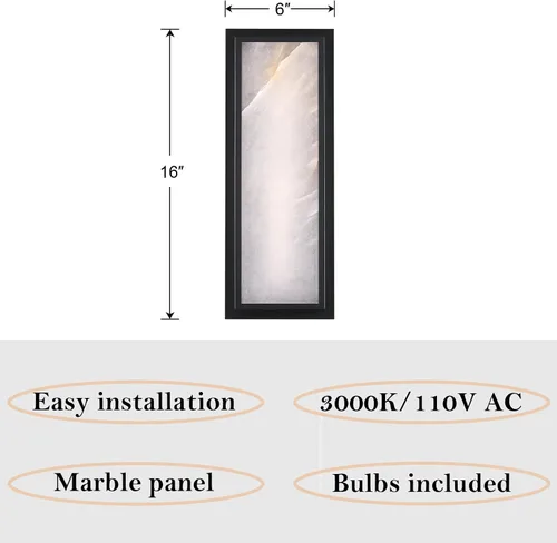 Miniatura 2 de Aplique de pared LED de alabastro natural de 16 pulgadas para baño, 20W-3000K, lámpara de pared moderna de estilo conciso, acabado negro