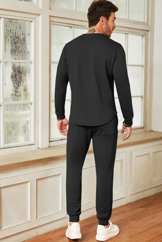 Miniatura 5 de JMIERR Conjunto de 2 piezas para hombre, sudadera de algodón de color liso, sudadera y pantalones deportivos