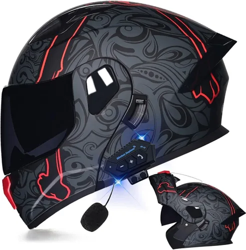 Casco modular Bluetooth para motocicleta, aprobado por DOT, de cara completa, abatible, antivaho, doble visera, casco de motocicleta de calle, LENTE
