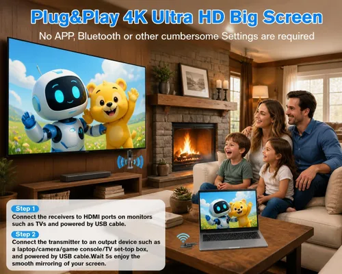Miniatura 8 de Transmisor y receptores HDMI inalámbricos mejorados con pantalla LED, 165 pies Plug & Play 1080P Salida HD 5.8GHz Extensor para TV