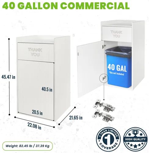 Miniatura 3 de Alpine Gabinete de basura para restaurante – Bote de basura comercial de 40 galones, receptáculo de basura interior con soporte para bandeja