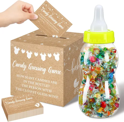Miniatura 23 de Glenmal Juego de 52 piezas de regalo para juegos de baby shower, biberón grande para juego de ducha, adivina cuántos dulces decoraciones