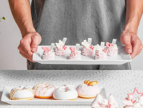 Miniatura 4 de ONEMORE Platos de cerámica de 12 pulgadas, bandejas rectangulares blancas para servir y entretenimiento en fiestas, platos apilables