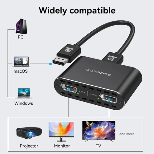 Miniatura 8 de Adaptador DisplayPort a Dual DisplayPort Dual 4K120Hz o 4K144Hz+4K60Hz Modo Extend/Copia/SST/MST a 2 DP Adaptador de puerto de pantalla para 2