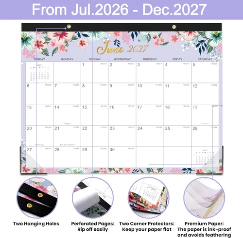 Miniatura 4 de Calendario de escritorio 2026-2027 – julio 2026 – diciembre 2027, calendario 2026-2027, 14.6 x 11.5 pulgadas, calendario mensual de 12 calendarios