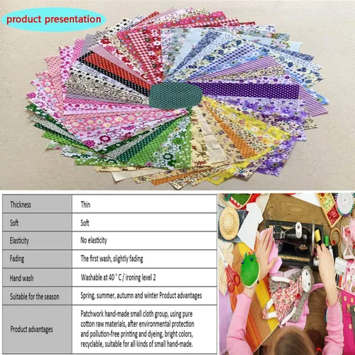 Miniatura 5 de 50 piezas de tela para manualidades de 4 x 4 pulgadas, parches de manualidades, cuadrados de edredón precortados, paquetes de tela acolchada con kit