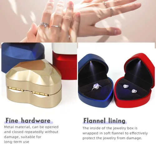 Miniatura 4 de iSuperb Caja de anillo en forma de corazón, cajas de anillo de compromiso con luz LED, caja de regalo para propuesta, boda, día de San Valentín