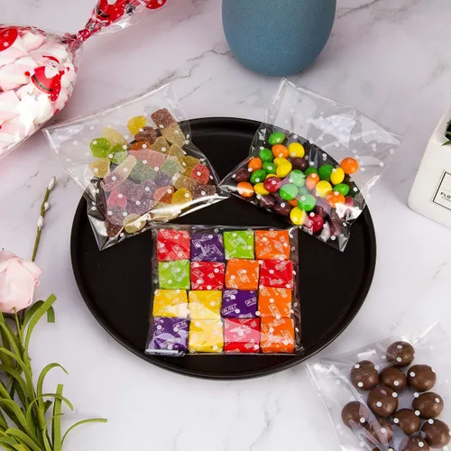 Miniatura 4 de 400 bolsas de celofán transparentes con diseño de lunares, color blanco y blanco