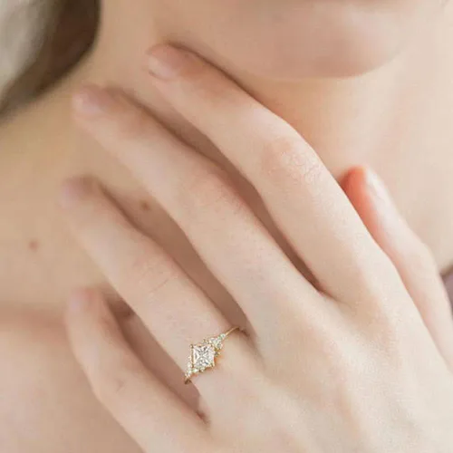 Miniatura 6 de Koguxuix Anillo vintage de oro anillo de compromiso con circonita cúbica y diamantes de cristal, anillo de boda de oro de 14 quilates Milgrain (7)