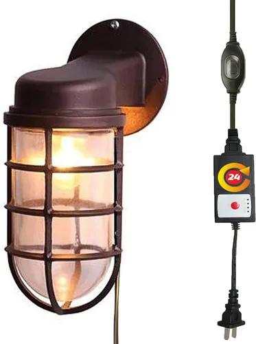 Miniatura 6 de Kiven Luz de jaula impermeable para exteriores e interiores, luz de linterna de montaje en pared, luz de porche industrial con cable de enchufe