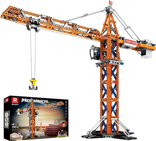 Reobrix Juego de bloques de construcción de grúa, kit de modelo de vehículo de construcción de grúa torre RC con motores duales, 1176 piezas de