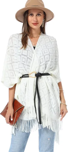 Miniatura 12 de Soul Young - Chal de punto para mujer, poncho con flecos y capa