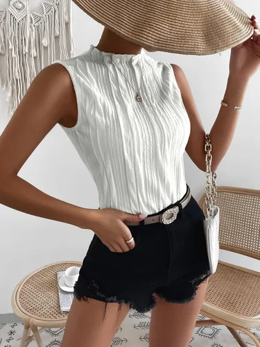Miniatura 5 de Verdusa Camiseta sin mangas con cuello alto falso y textura para mujer