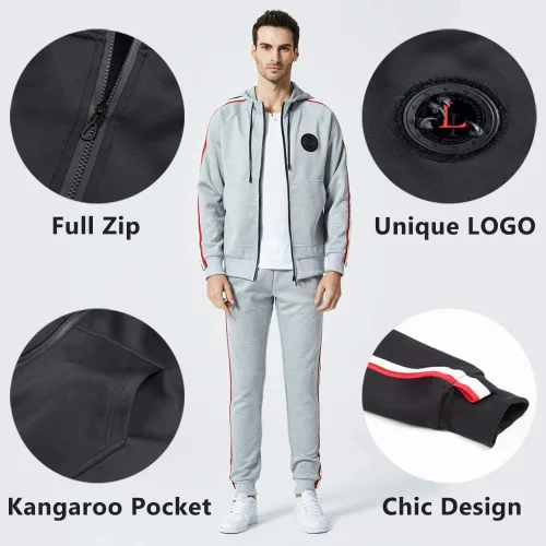 Miniatura 3 de DUOFIER Chándal deportivo con capucha para hombre, casual, con cremallera completa