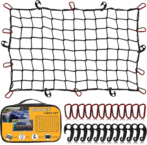 GSPSCN Red de carga de 3 x 4 pies para cama de camioneta, remolque, barco, RV, SUV se estira hasta 9 x 12 pies Red máxima para portaequipajes, malla
