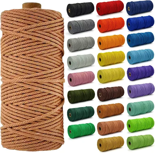 Miniatura 68 de Cuerda de Algodón 8mm x 20 Yardas - Cuerda de Macramé Natural Sin Blanquear - Cuerda de Algodón Trenzada de 3 Hilos para Colgar en la Pared, Blanco