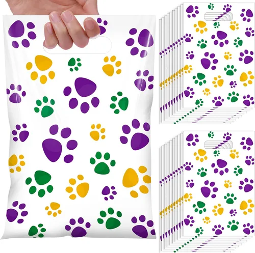 Miniatura 22 de Pasimy 100 bolsas de regalo de pata de perro a granel, diseño de pata de mascota, bolsas de plástico con asa para decoración de fiesta de cumpleaños