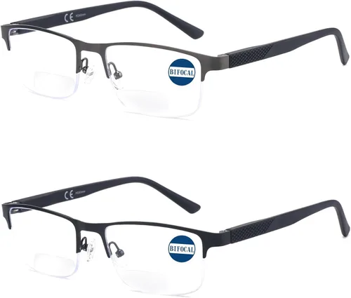 Miniatura 9 de Missfive Paquete de 2 lentes de lectura bifocales para hombre, bloqueo de luz azul, lectores casi de doble uso, bisagras de resorte duraderas
