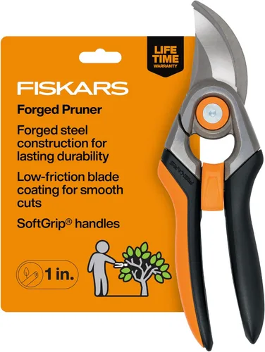 Fiskars - Tijeras bypass de podar, podadora con capacidad de corte de 1 pulgada, con Softgrip, hoja de acero afilada y resistente al óxido que se