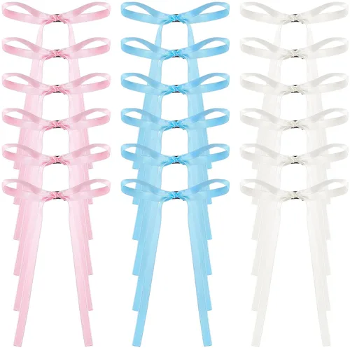 Miniatura 8 de HINZIC 18 pinzas para el cabello con lazo azul de 4.3 pulgadas, cintas largas para Halloween, rave, Navidad, boda, graduación, pasadores de pelo