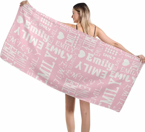 Miniatura 40 de MyPupSocks Toalla de playa personalizada de verano, color rosa, extra grande, iniciales, nombre, de gran tamaño, suave, de secado rápido