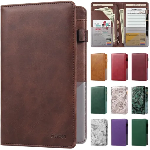 Miniatura 16 de Libreta de mesera para camarera, organizador de cuero con bolsillo con cremallera, folleto para personal de restaurante, soporte para cheques de Café