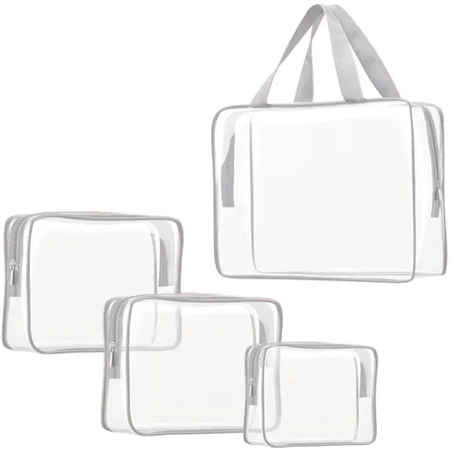 Miniatura 22 de Kit de 3 piezas de bolsas de artículos de aseo de viaje de PVC cristalino para mujeres y hombres, organizador de embalaje de vinilo impermeable